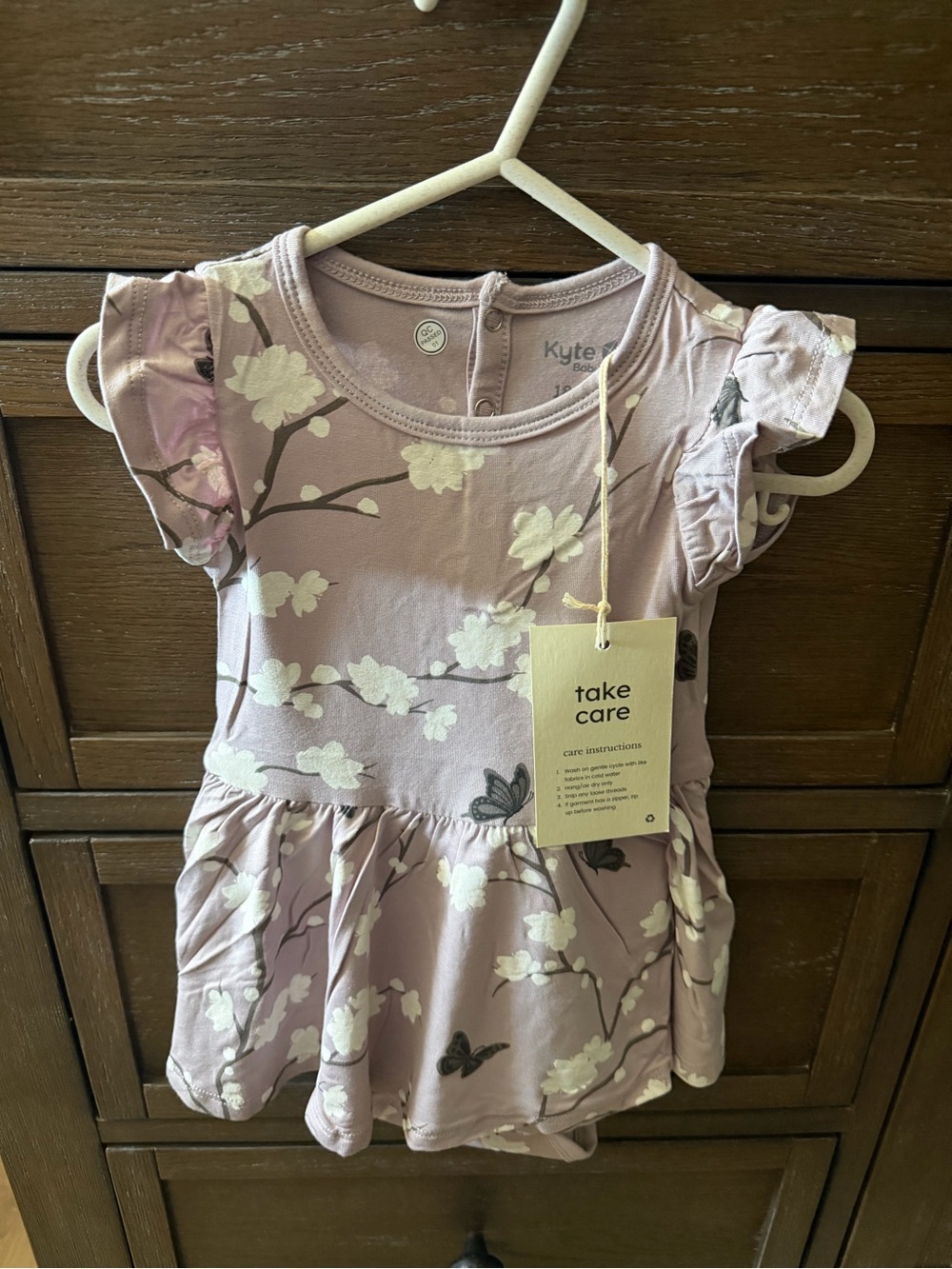 Kyte BABY Lavender Floral Flutter Sleeve Bodysuit Twirl Dress